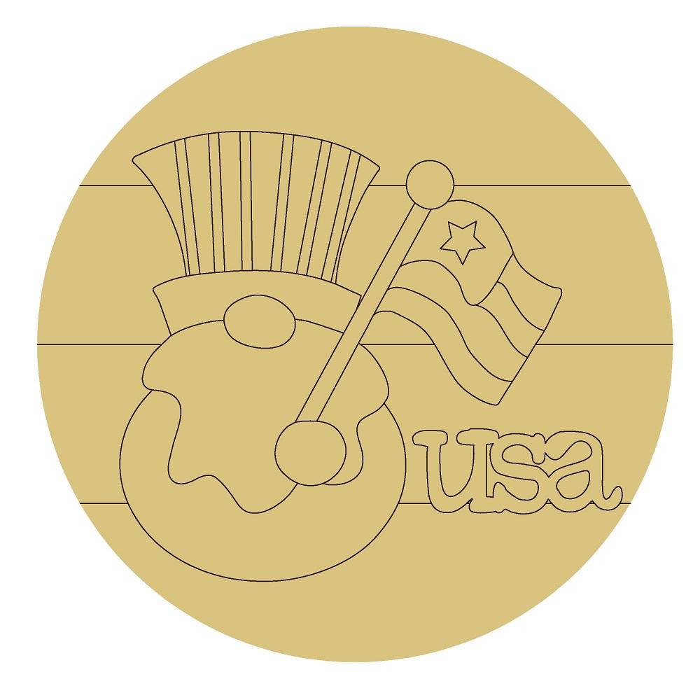 Design By Line Circle MDF Cutout USA Gnome On Circle - Unfinished For DIY