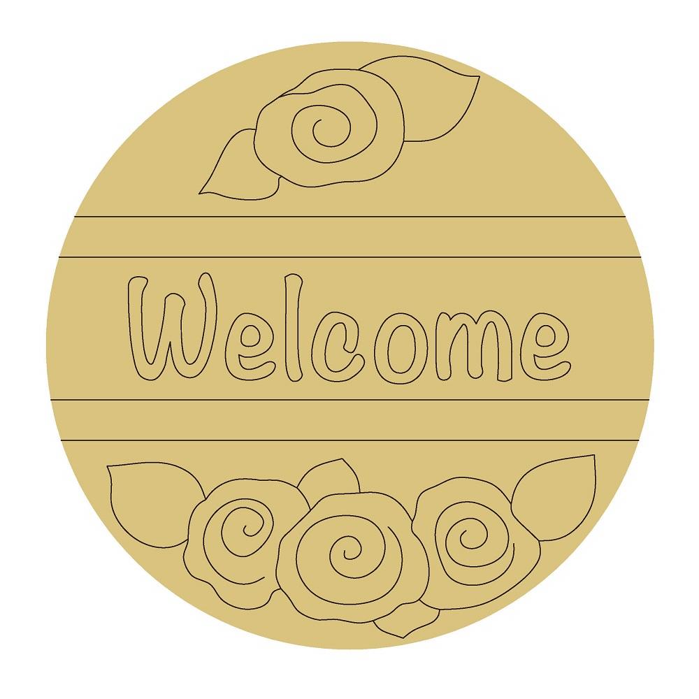 Design By Line Round MDF Cutout Welcome Floral Border - Unfinished For DIY