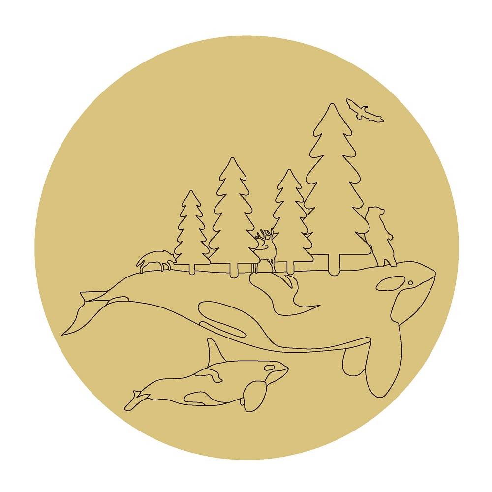 Design By Line Circle MDF Cutout Whales With Trees And Wildlife - Unfinished For DIY