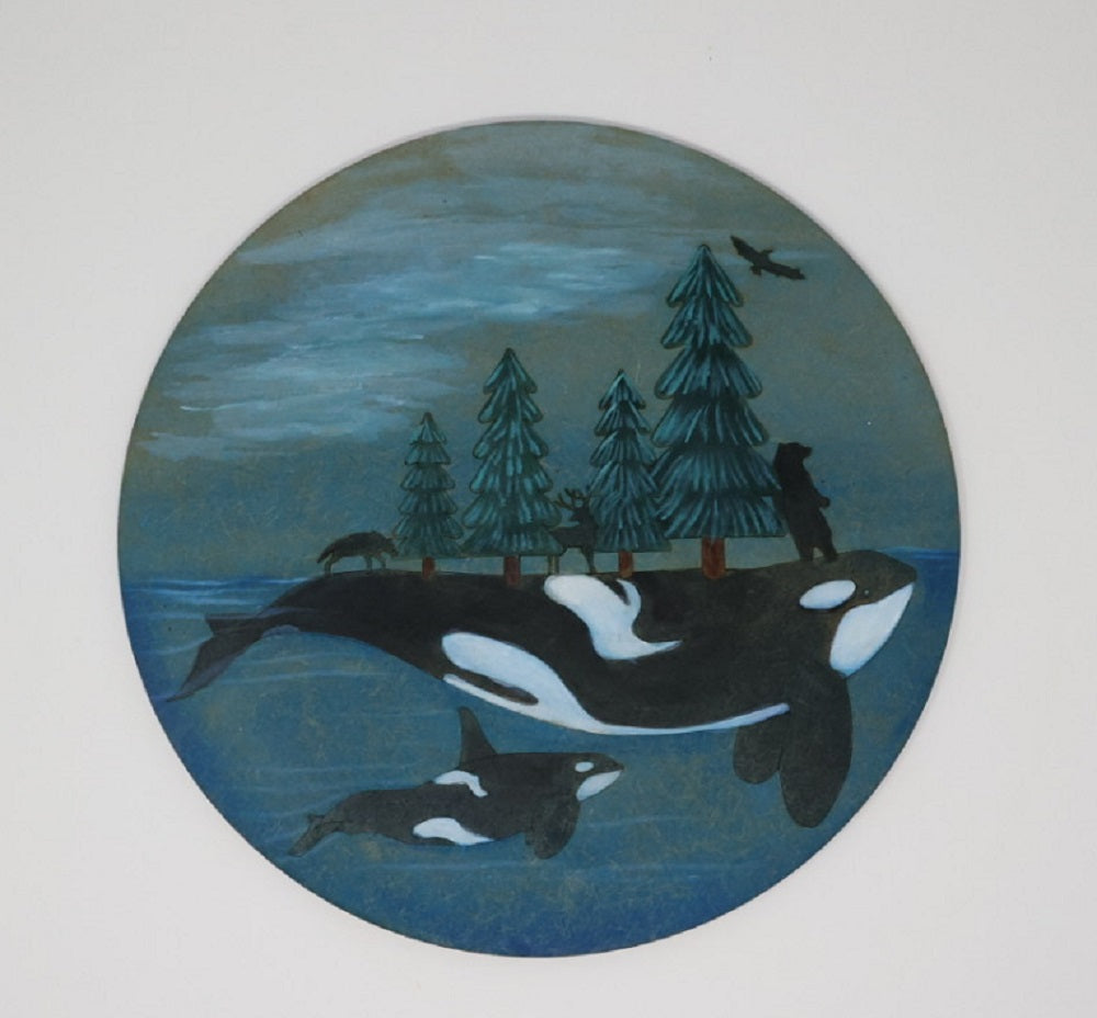 Design By Line Circle MDF Cutout Whales With Trees And Wildlife - Unfinished For DIY