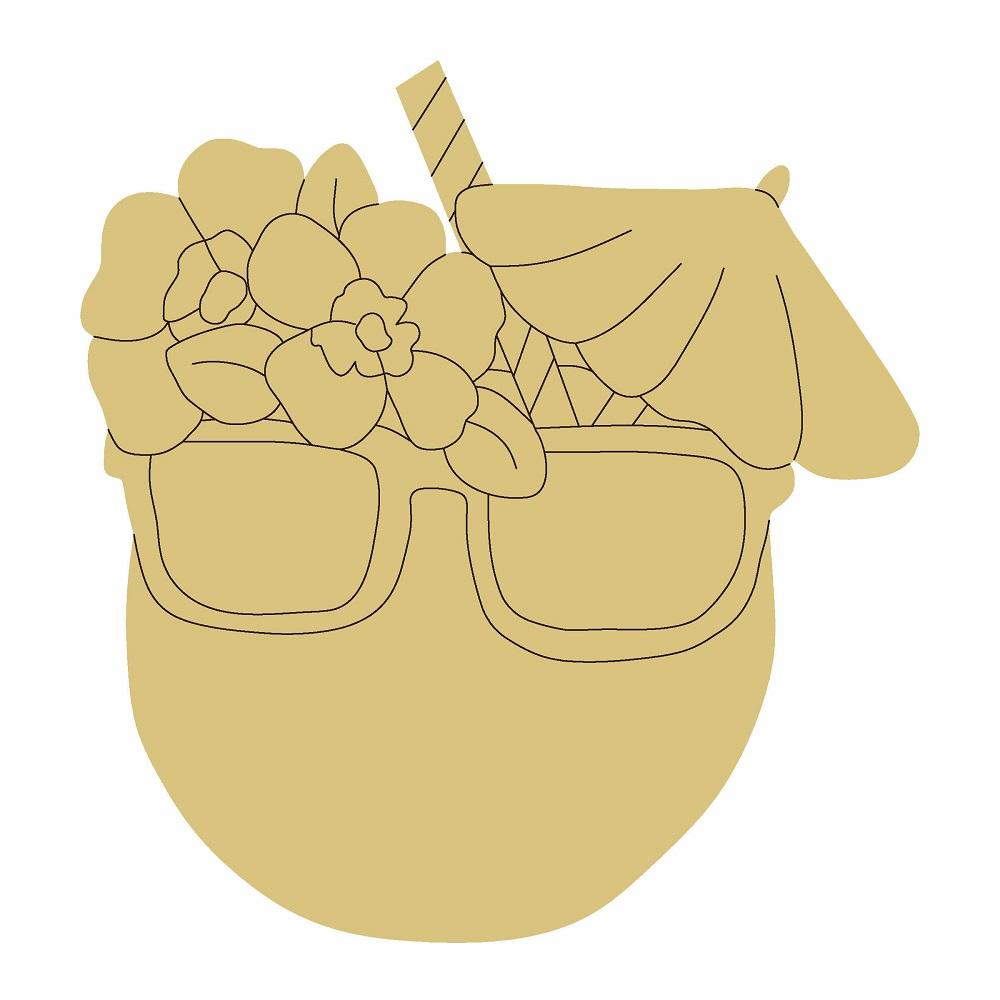 Design By Line Coconut MDF Cutout Drink With Glasses And Floral Bouquet  - Unfinished For DIY