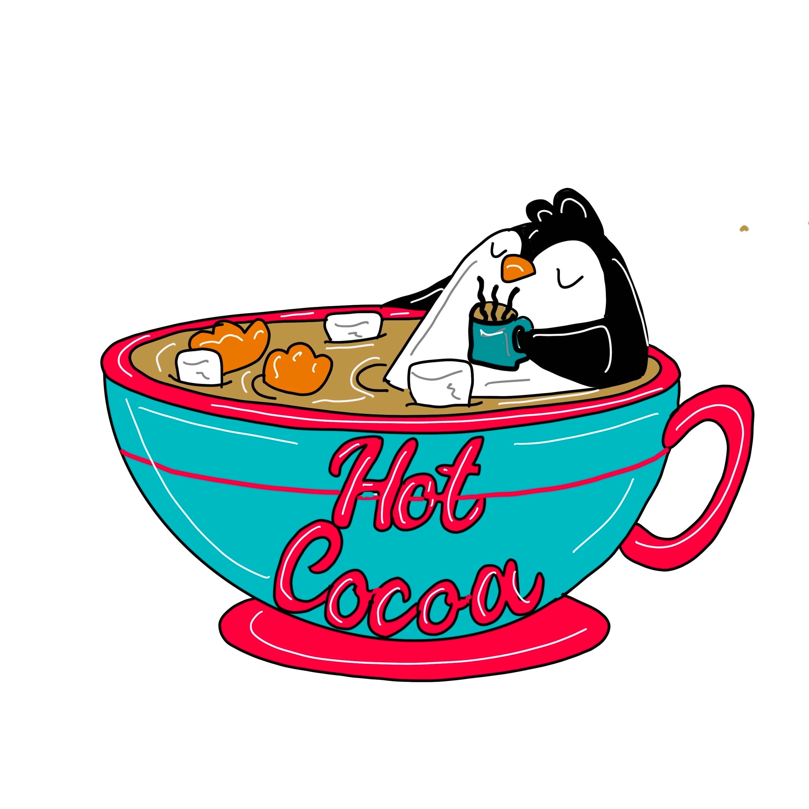 Design By Line Mug MDF Cutout Hot Cocoa With Penguin - Unfinished For DIY