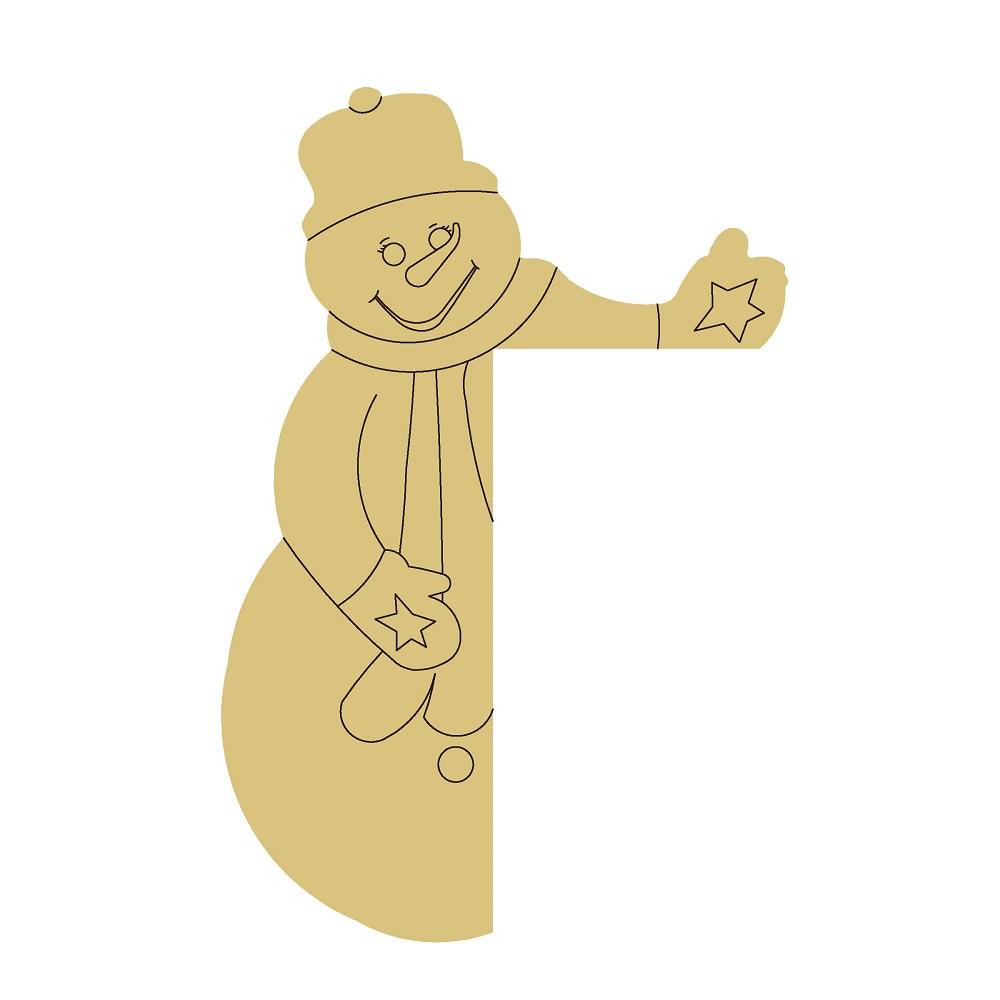 Design By Line Corner Snowman MDF Cutout Snowman With Scarf And Hat - Unfinished For DIY