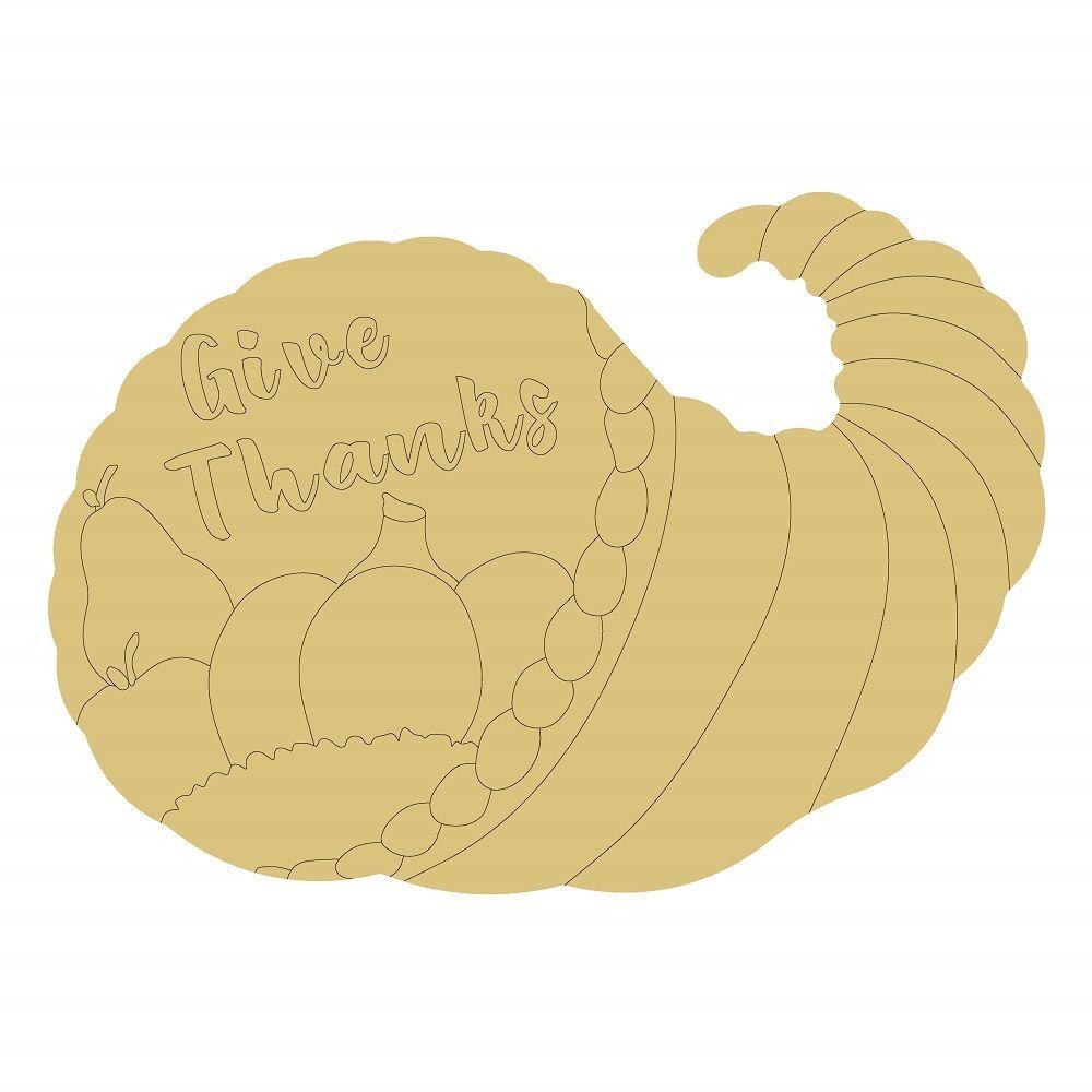 Design By Line Cornucopia MDF Cutout Give Thanks With Pumpkins And Gourds - Unfinished For DIY
