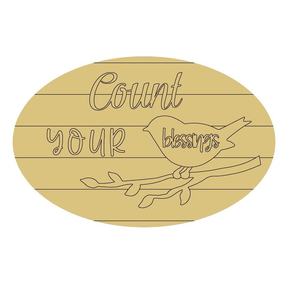 Design By Line Oval MDF Cutout Count Your Blessings Bird On Branch - Unfinished For DIY