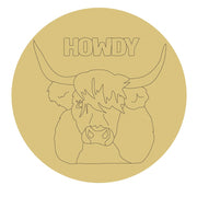 Design By Line Round MDF Cutout Howdy Longhorn Cow Silhouette - Unfinished For DIY
