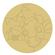 Design By Line Round MDF Cutout Cow Head In Farm Scene - Unfinished For DIY