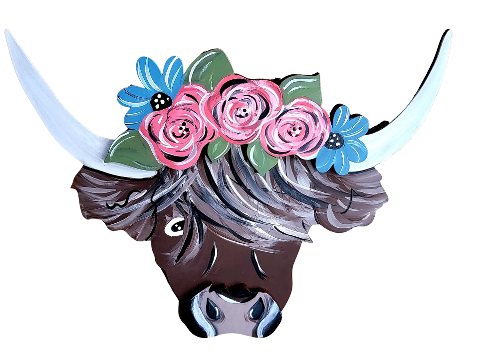 Design By Line Longhorn Cow Head MDF Cutout Flowers on head - Unfinished For DIY