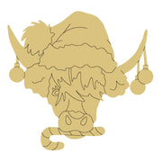 Design By Line Cow Head MDF Cutout Christmas Cow With Santa Hat And Ornaments and Candy Cane - Unfinished For DIY
