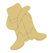 Design By Line Cowboy Boots MDF Cutout Western Boots Silhouette With Stitch Details - Unfinished For DIY