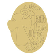 Design By Line Oval MDF Cutout Faith Hope Love Cross - Unfinished For DIY