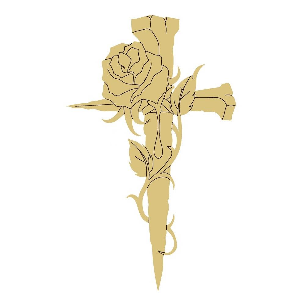 Design By Line Cross MDF Cutout Rose With Vine Detail - Unfinished For DIY