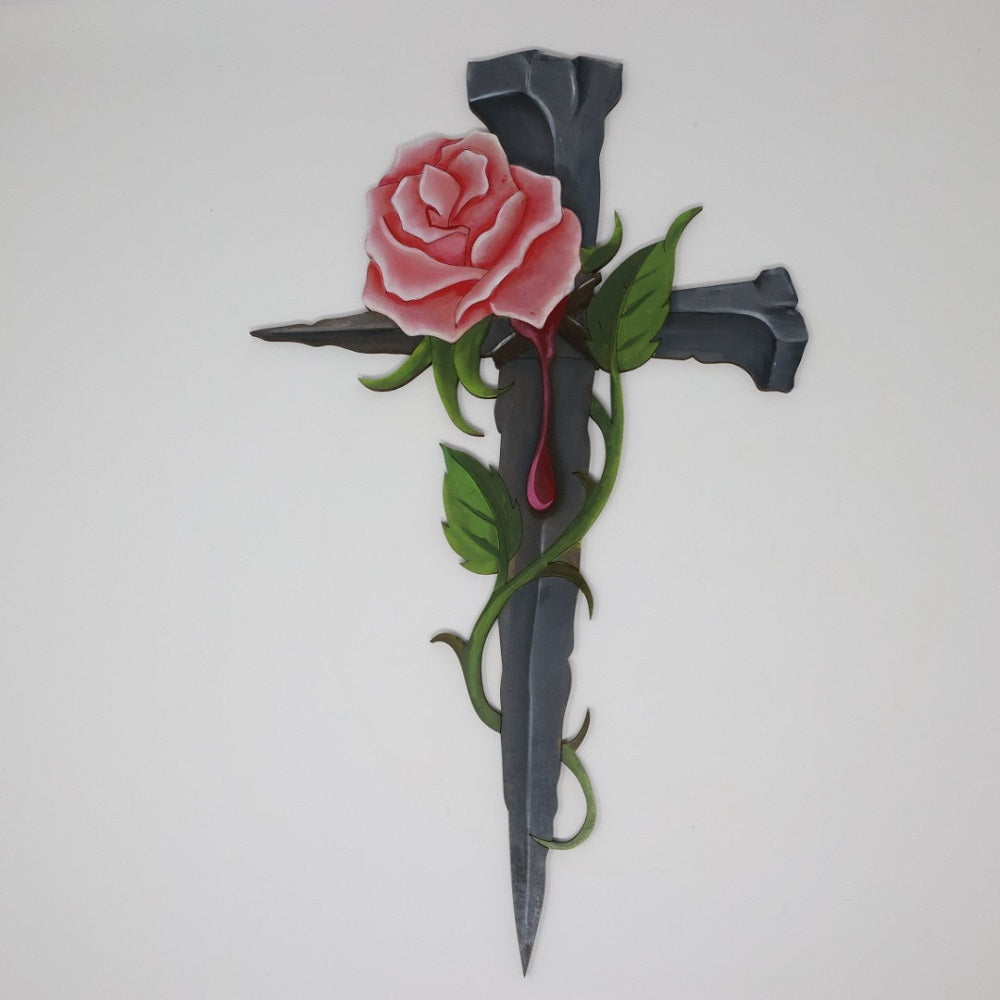 Design By Line Cross MDF Cutout Rose With Vine Detail - Unfinished For DIY