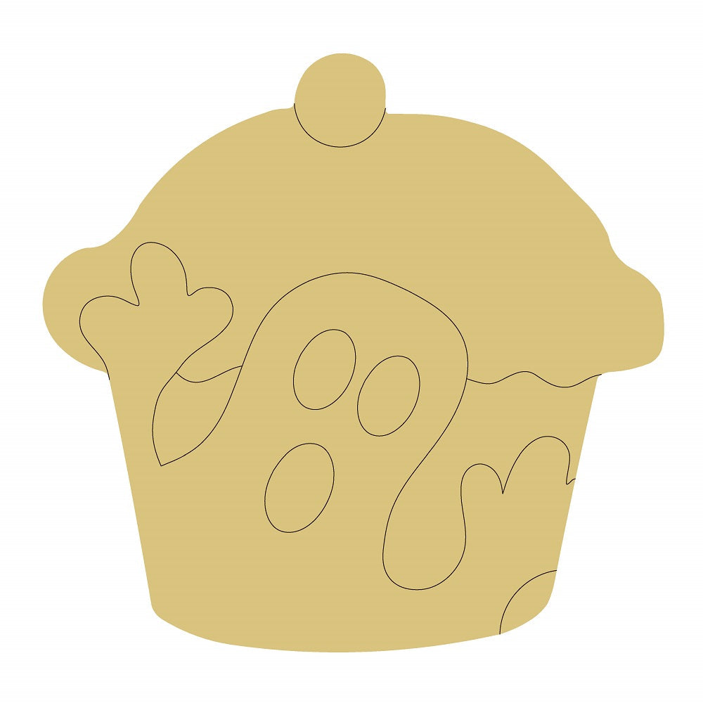Design By Line Cupcake MDF Cutout Halloween Cupcake With Ghost Design - Unfinished For DIY