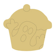 Design By Line Cupcake MDF Cutout Halloween Cupcake With Ghost Design - Unfinished For DIY