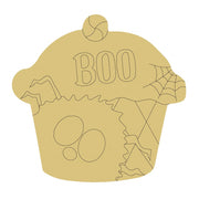 Design By Line Cupcake MDF Cutout Boo Text With Spider Web And Sprinkles - Unfinished For DIY