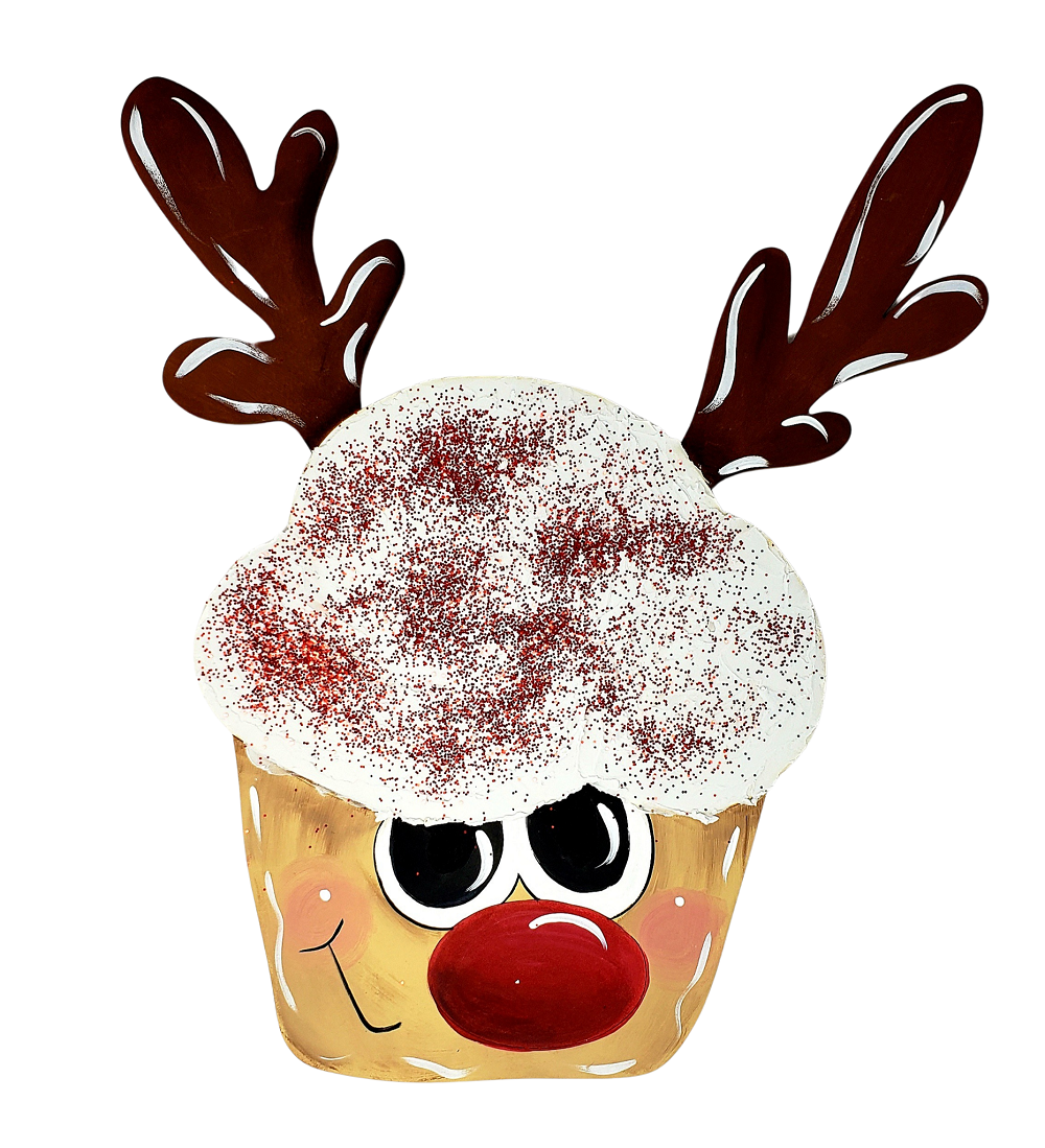 Design By Line Cupcake MDF Cutout With Reindeer - Unfinished For DIY