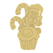 Design By Line Cupcake Silhouette MDF Cutout With Candy Cane And Ginger Bread Man - Unfinished For DIY