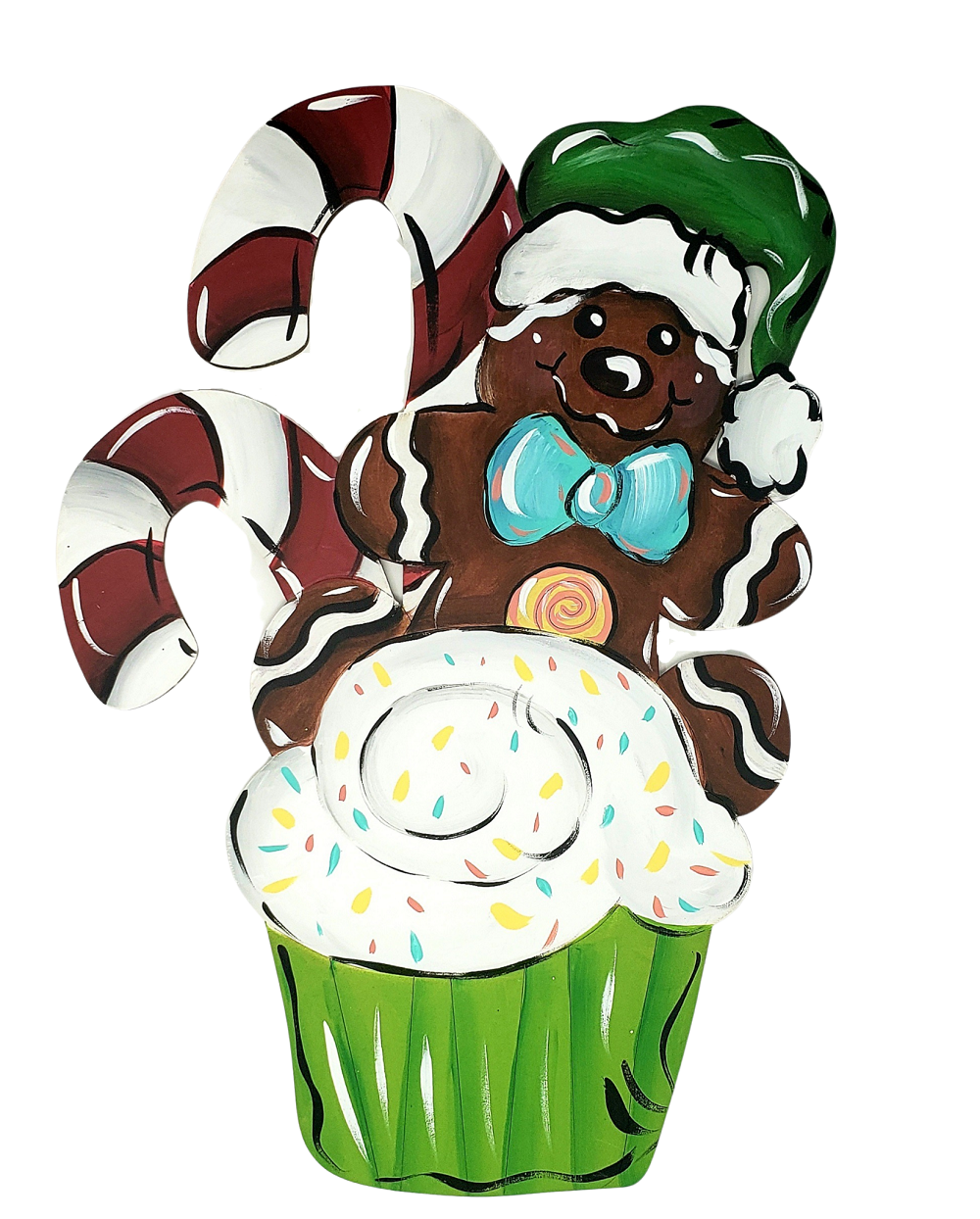 Design By Line Cupcake Silhouette MDF Cutout With Candy Cane And Ginger Bread Man - Unfinished For DIY