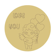 Design By Line Round MDF Cutout Cupid With Heart Balloons Love You - Unfinished For DIY