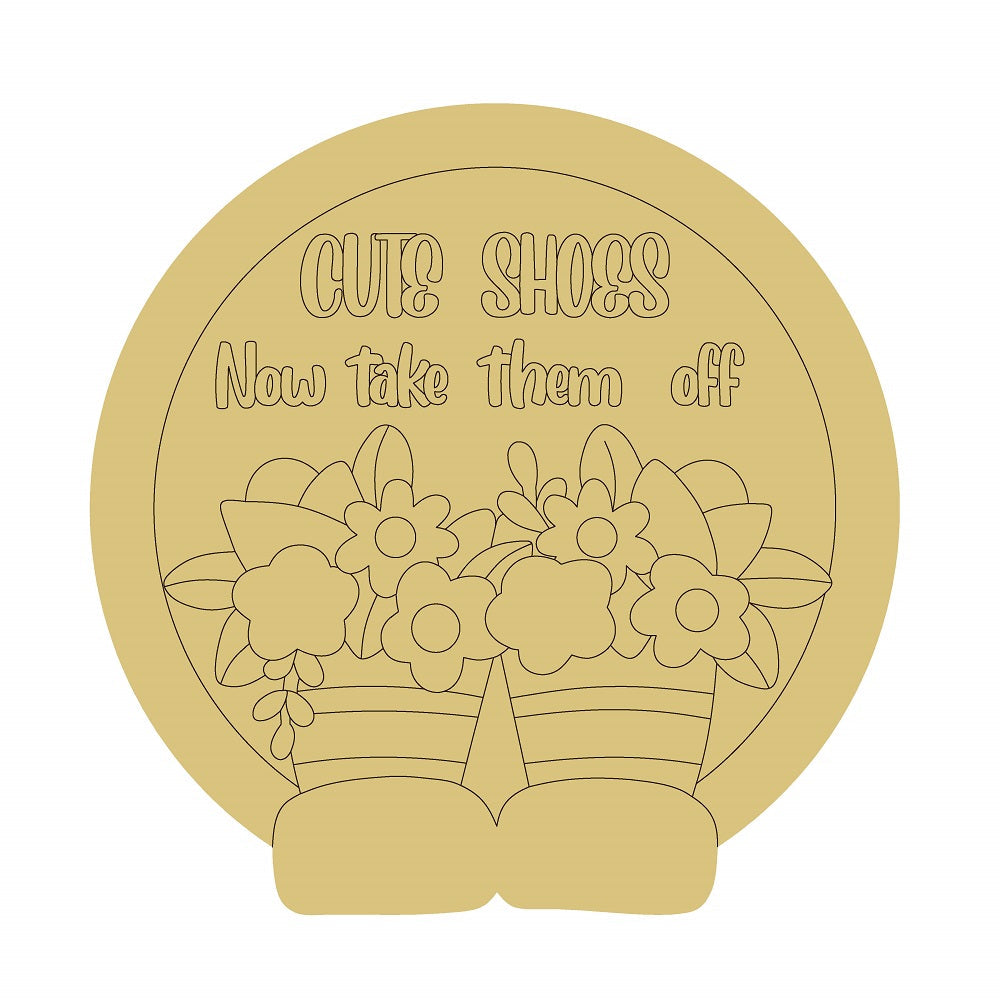 Design By Line Round MDF Cutout Cute Shoes Now Take Them Off Floral Basket - Unfinished For DIY