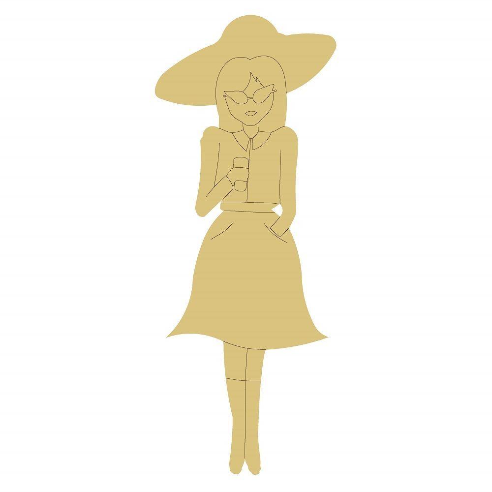 Design By Line Silhouette MDF Cutout Derby Woman - Unfinished For DIY