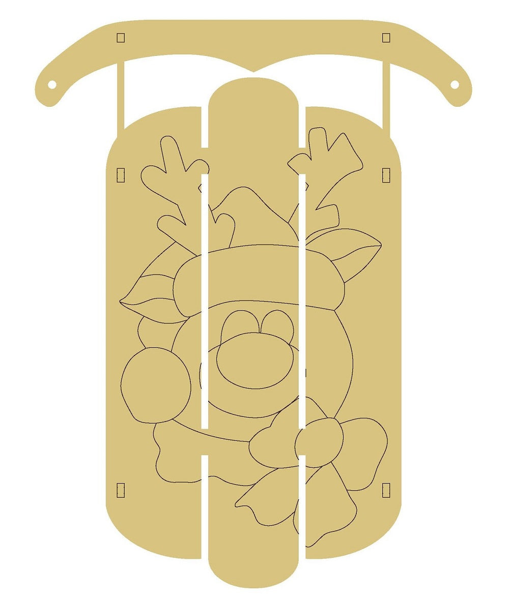 Reindeer Dimensional Sled Design By Line Unfinished Wood Cutout Style 2