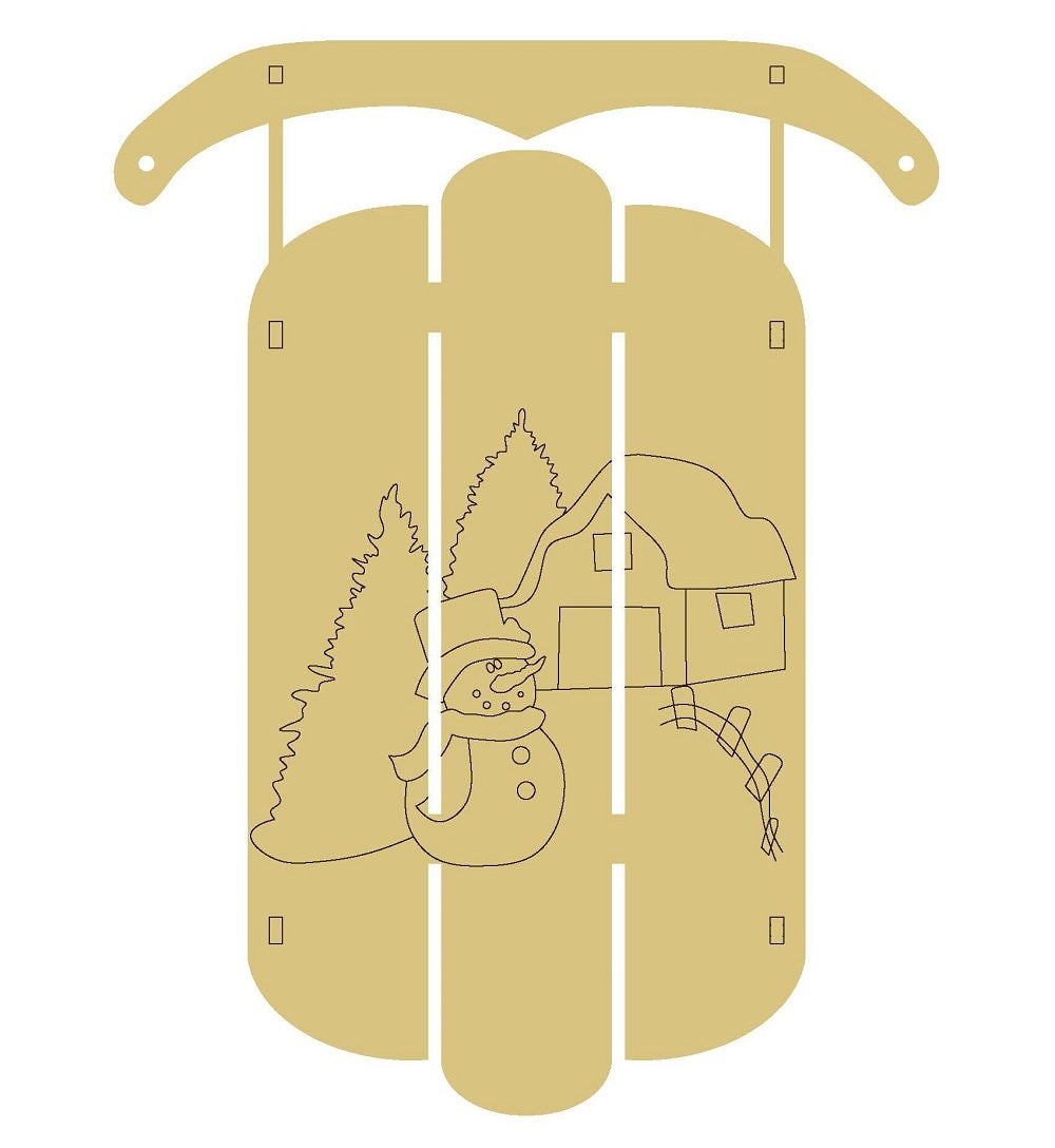 Snowman Dimensional Sled Unfinished Wood Cutout Style 2