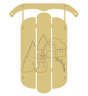 Design By Line Dimensional Sled MDF Cutout Snowman And Barn Scene - Unfinished For DIY