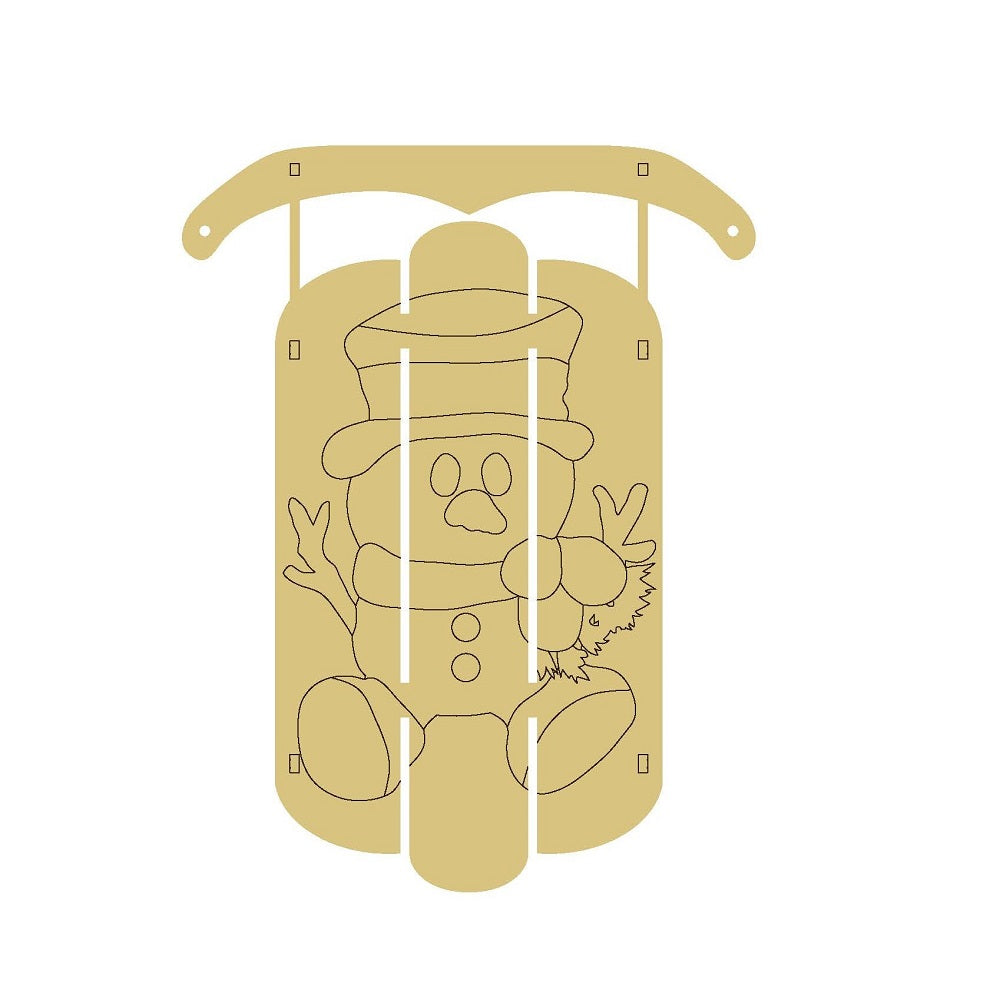 Snowman Dimensional Sled Unfinished Wood Cutout Style 2