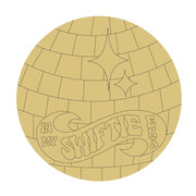 Design By Line Round MDF Cutout Disco Ball With Ribbon Text In My Swiftie Era - Unfinished For DIY