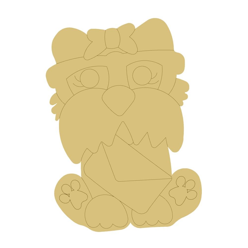 Design By Line Dog MDF Cutout Cartoon Dog With Bow On Head - Unfinished For DIY