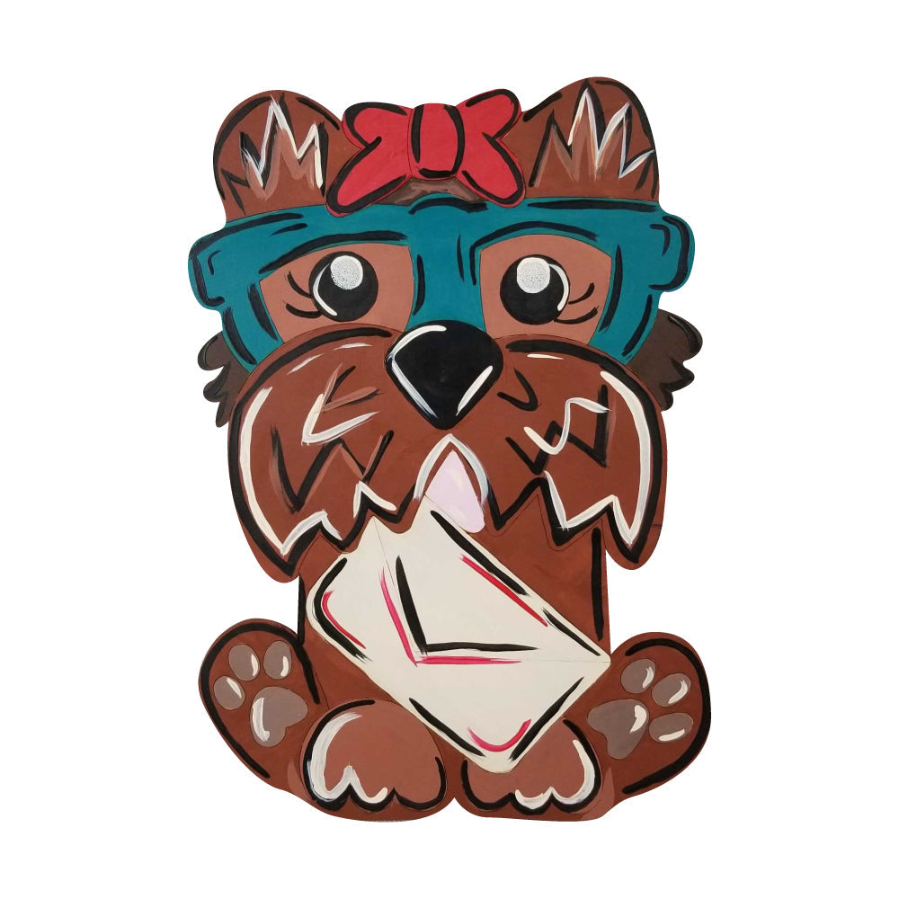 Design By Line Dog MDF Cutout Cartoon Dog With Bow On Head - Unfinished For DIY