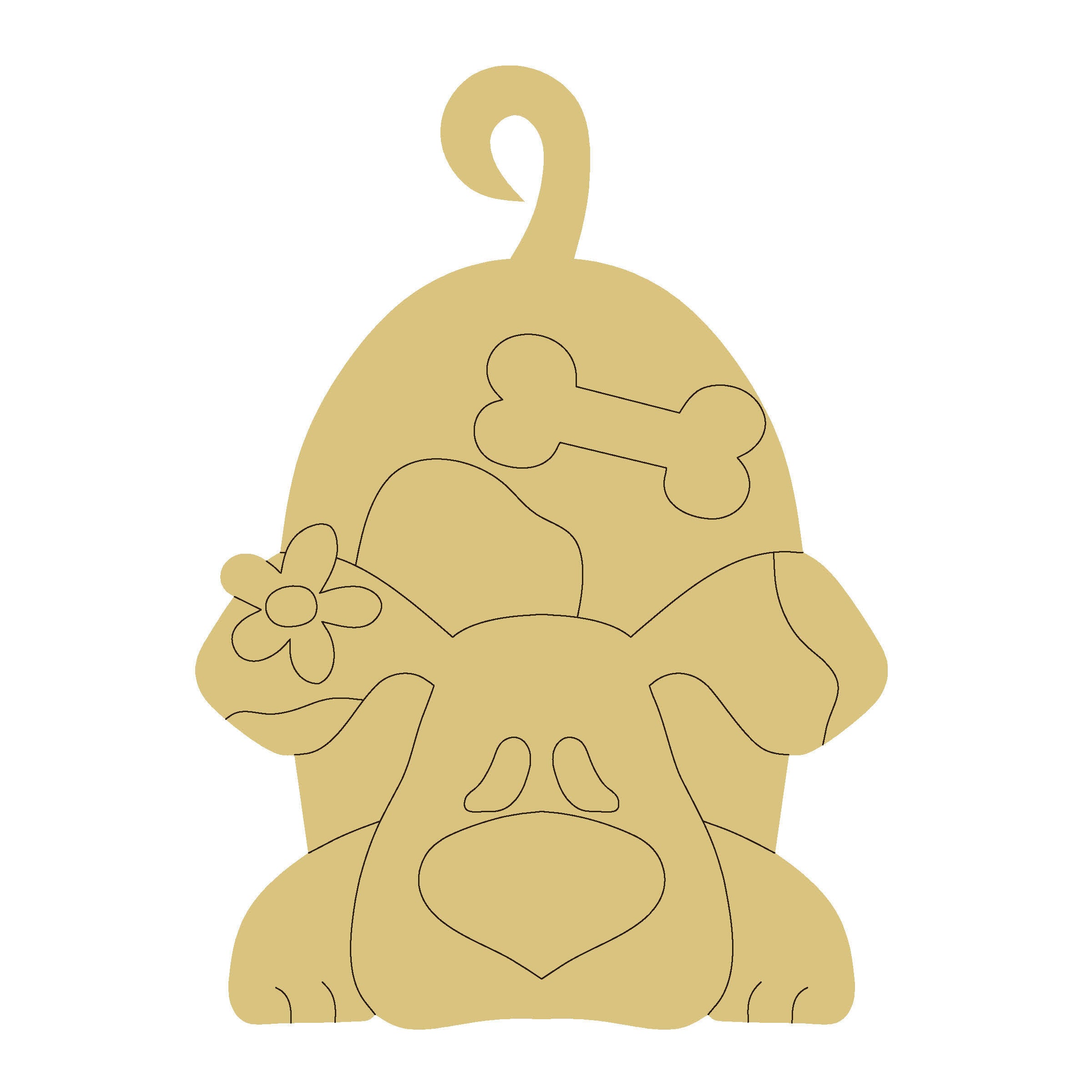 Design By Line Dog MDF Cutout With Bone And Flower - Unfinished For DIY