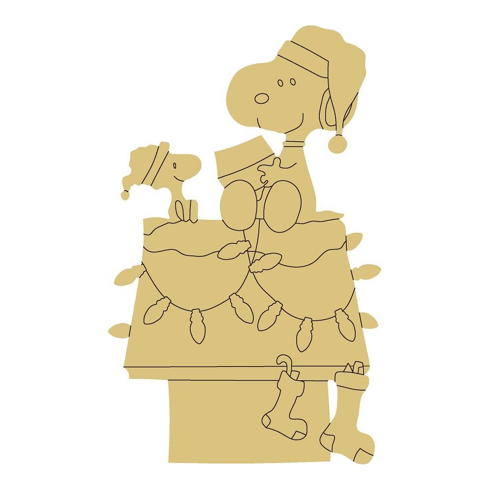 Design By Line Dog Silhouette MDF Cutout Christmas Mantel Scene With Garland And Stockings - Unfinished For DIY