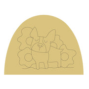 Design By Line Half Oval MDF Cutout Dog With Flowers Silhouette - Unfinished For DIY