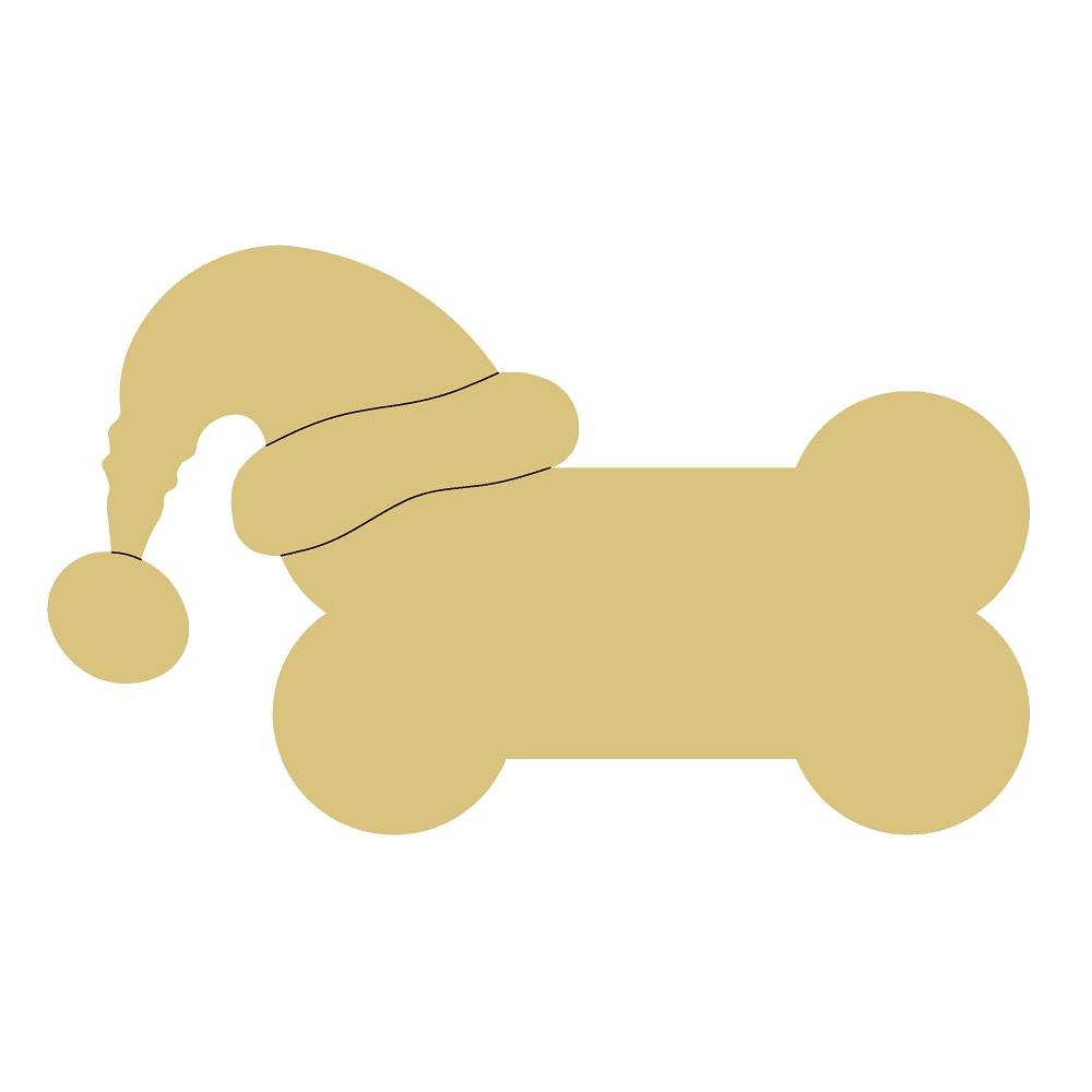 Design By Line Dog Bone MDF Cutout Dog Bone With Santa Hat - Unfinished For DIY