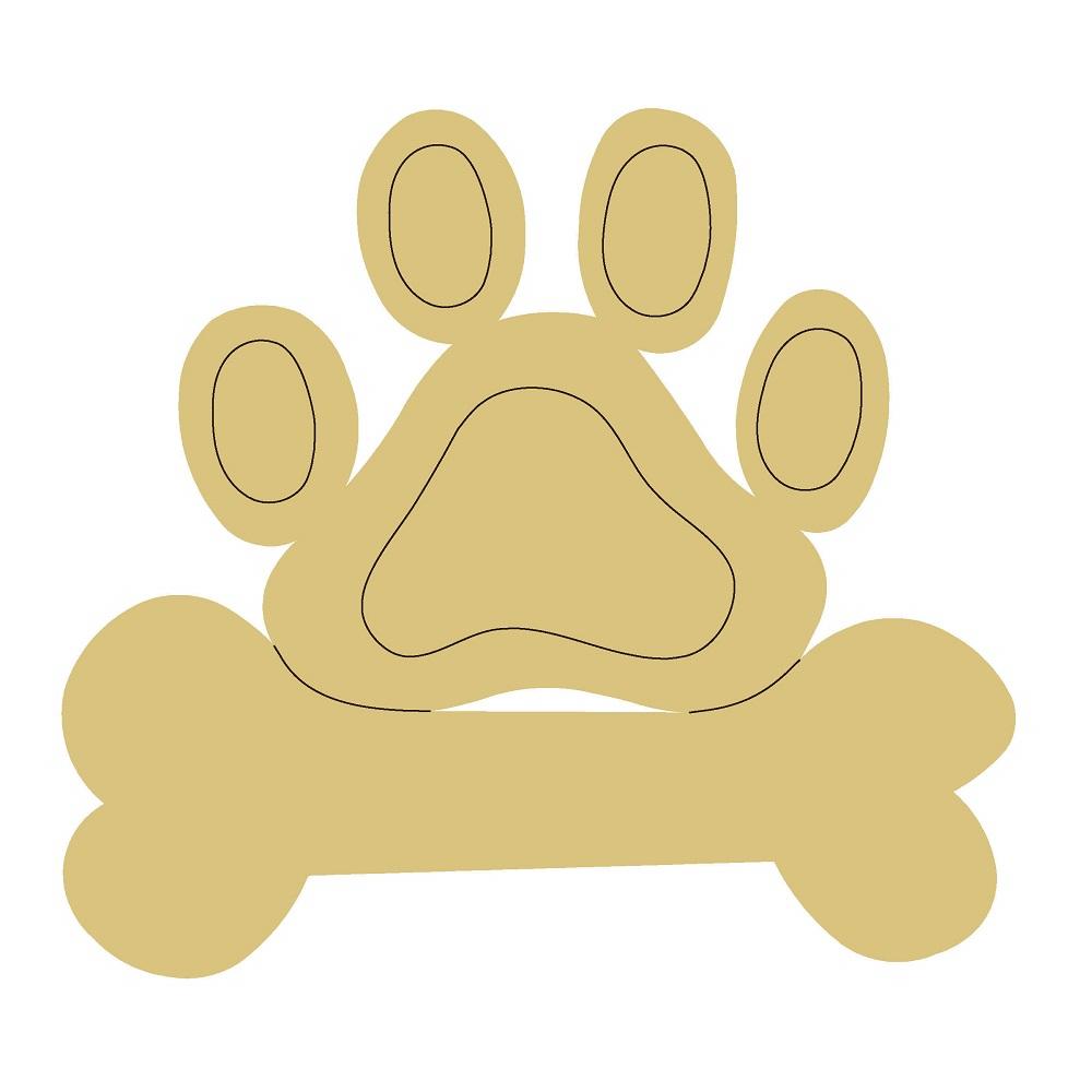 Design By Line Paw Print MDF Cutout Dog Bone With Paw Design - Unfinished For DIY