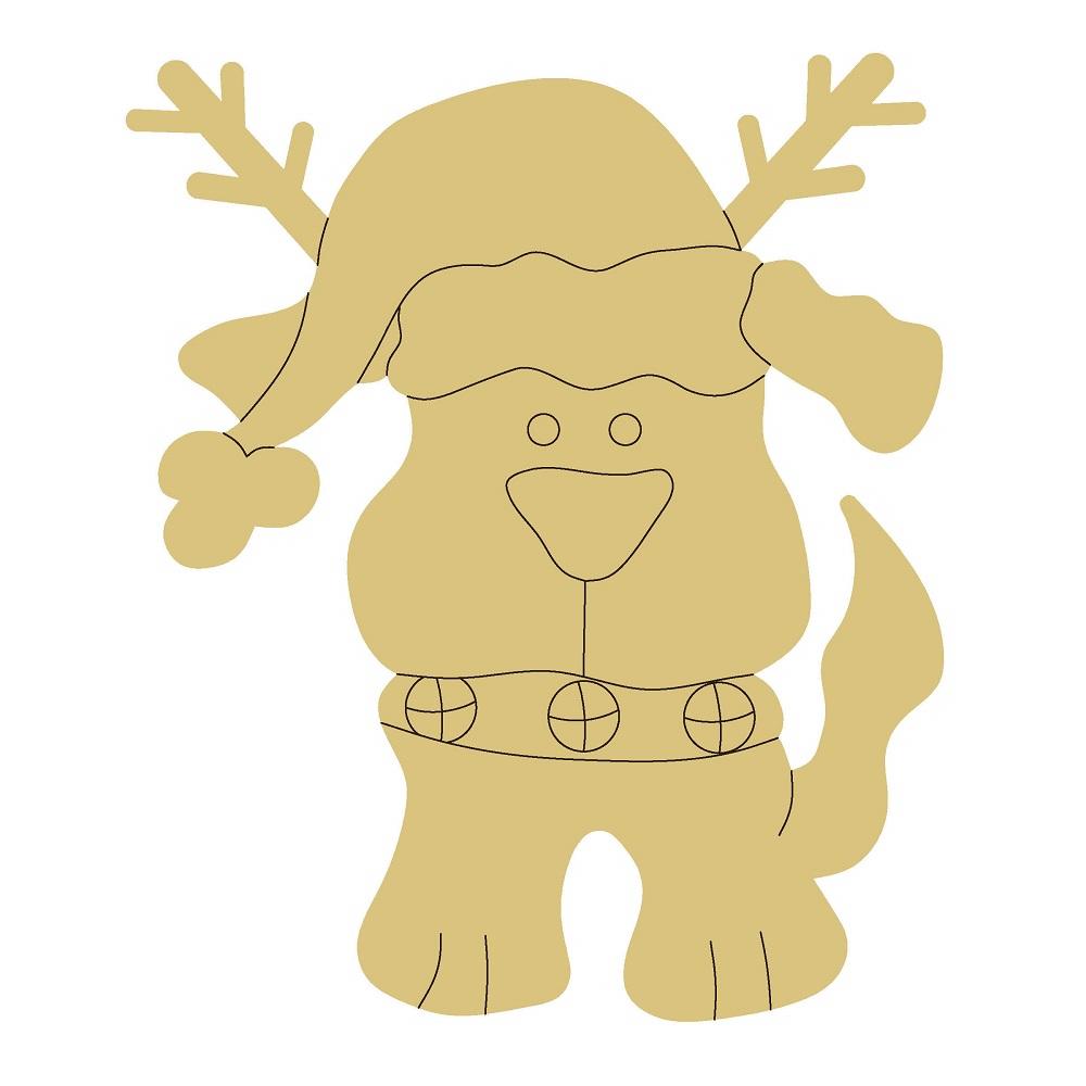 Design By Line Reindeer MDF Cutout Standing Antlered Dog With Santa Belt - Unfinished For DIY