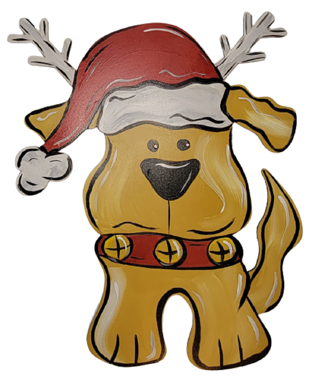 Design By Line Reindeer MDF Cutout Standing Antlered Dog With Santa Belt - Unfinished For DIY