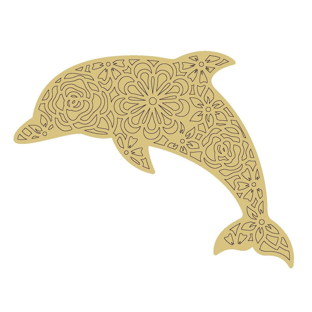 Design By Line Dolphin MDF Cutout Floral Filigree - Unfinished For DIY
