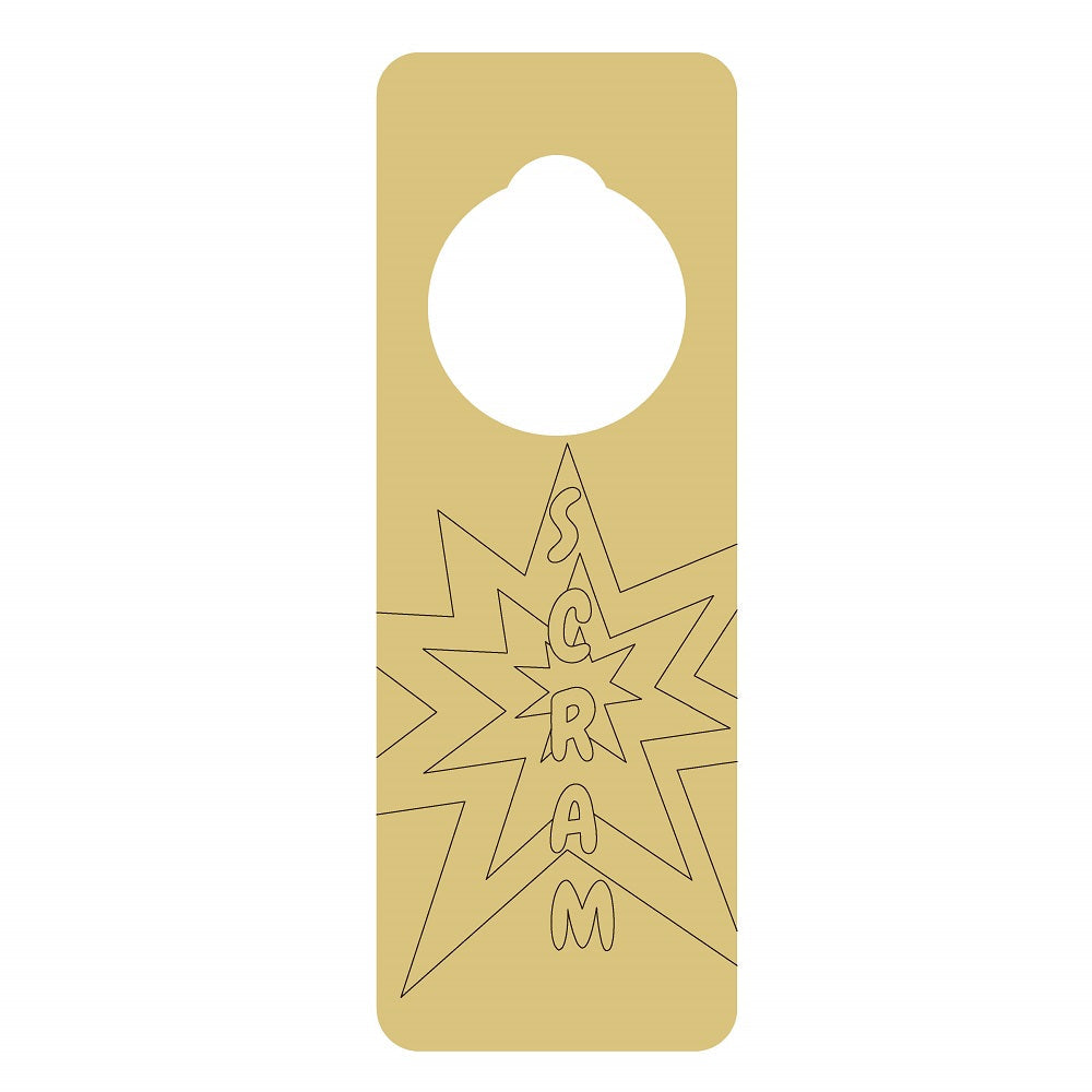 Design By Line Door Hanger MDF Cutout SCRAM With Starburst - Unfinished For DIY