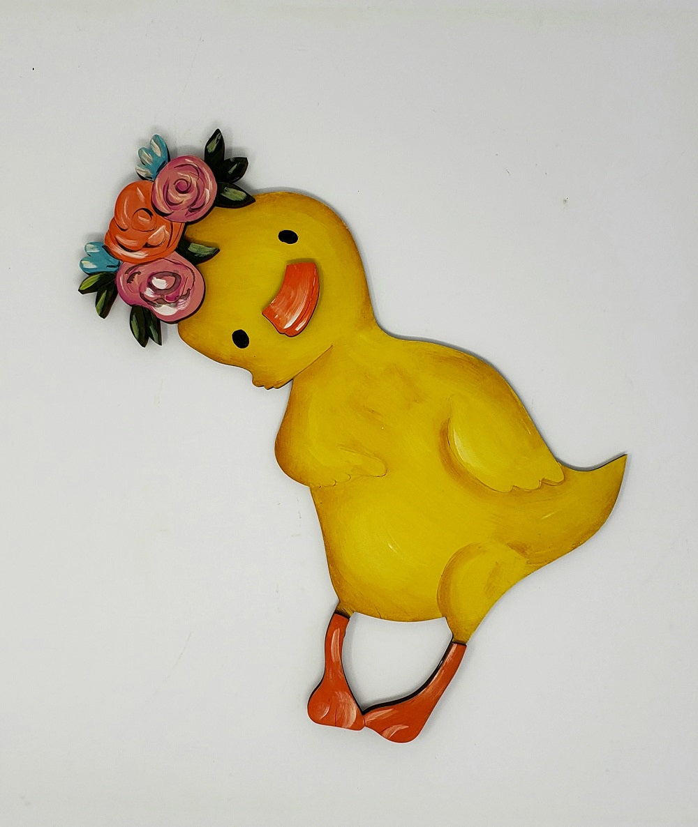 3D Design By Line Duck MDF Cutout With Flower Crown - Unfinished For DIY