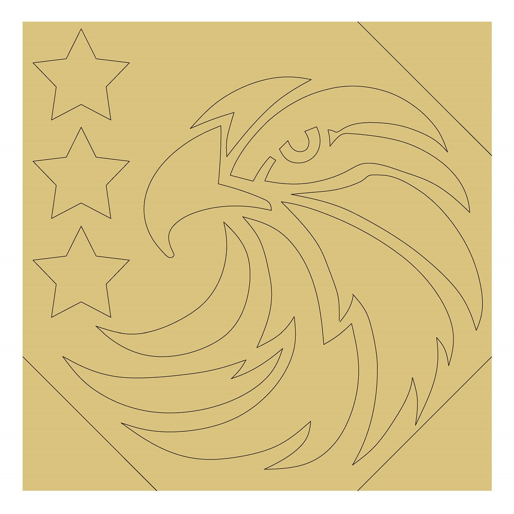 Design By Line Square MDF Cutout Eagle With Three Stars - Unfinished For DIY