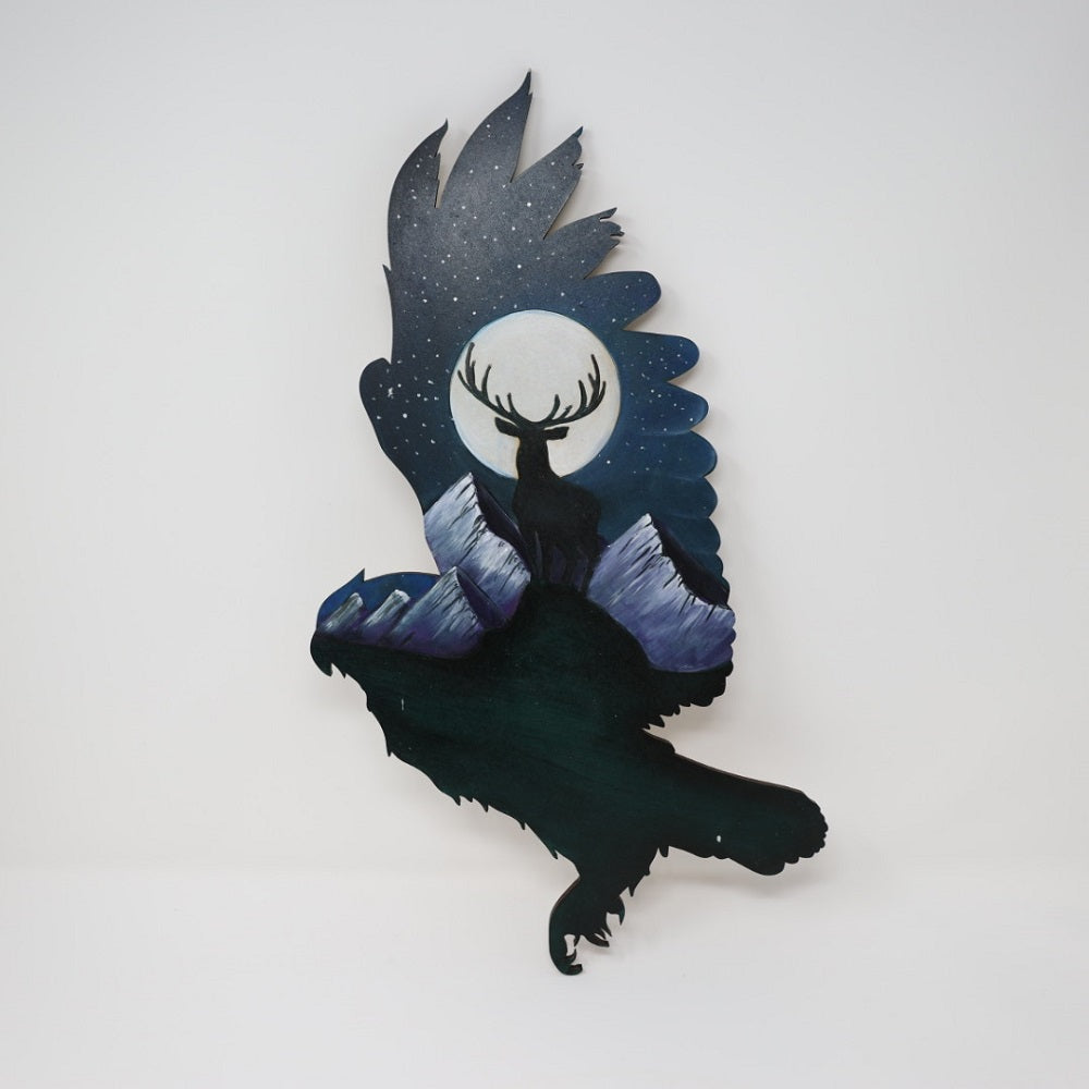 Design By Line Eagle MDF Cutout Elk Silhouette With Mountain Range And Sun - Unfinished For DIY