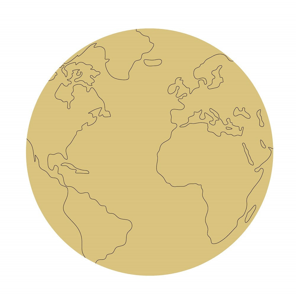Design By Line Round MDF Cutout Earth World Map - Unfinished For DIY