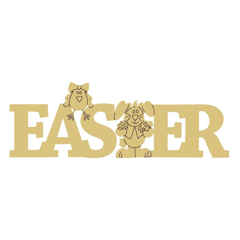 Design By Line Word MDF Cutout Easter Chick And Bunny - Unfinished For DIY