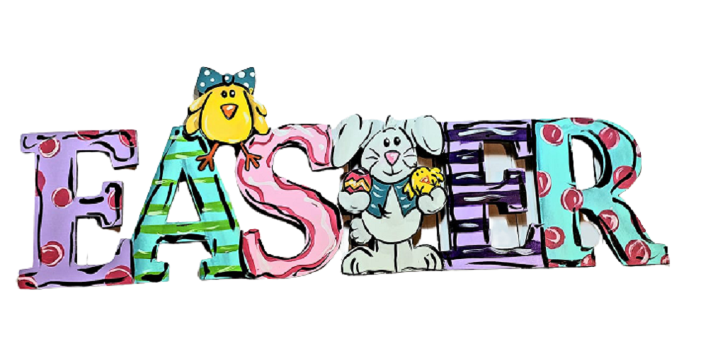Design By Line Word MDF Cutout Easter Chick And Bunny - Unfinished For DIY
