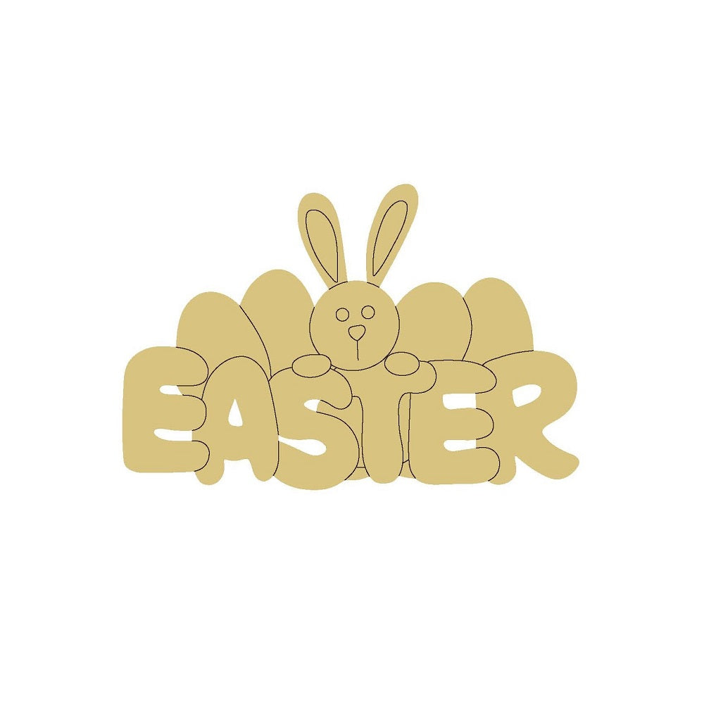 Design By Line Word MDF Cutout Easter Bunny With Eggs - Unfinished For DIY