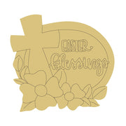 Design By Line Round MDF Cutout Easter Blessings Cross And Floral - Unfinished For DIY